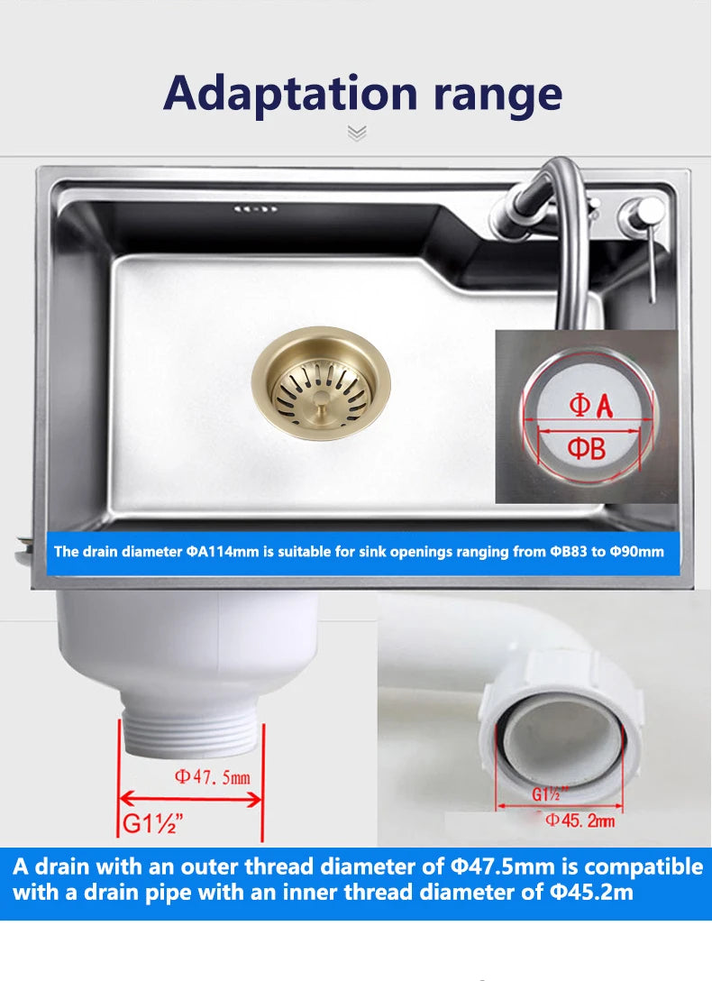 Torayvino High-Quality Kitchen Sink Stainless Steel Dish Drainer Strainer Stopper Combo Kit Drainage Waste Set SUS304 Filter