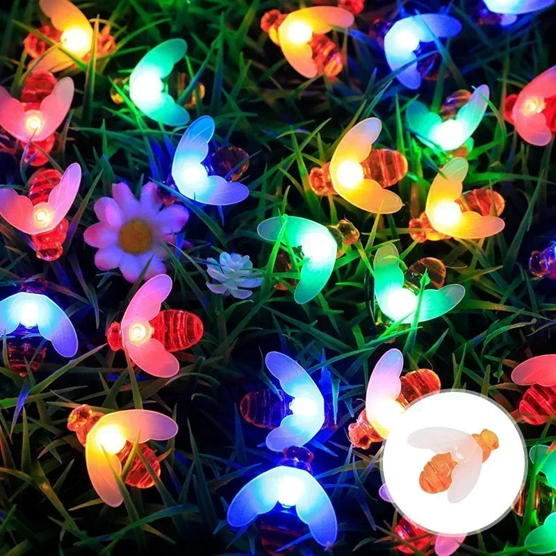 20/50/100 LED Solar Cute Bee Fairy String Lights Garden Fairy Lights 8 Mode Outdoor Lighting for Easter Christmas Wedding Decor