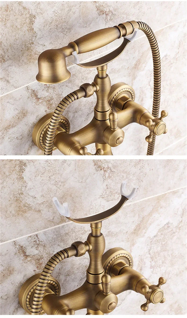 Antique Bathtub Shower Faucet Set Wall Mounted Black Bath Shower Faucet Bathroom Cold and Hot Bath and Shower Mixer Taps Brass