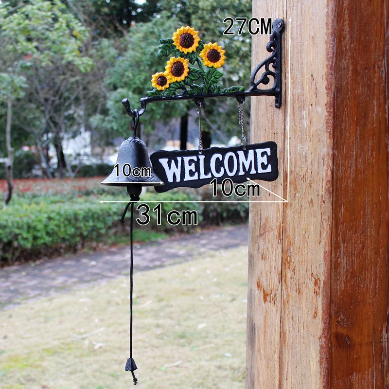 Nordic Rural Retro Welcome Double-sided Listing Doorbell Welcome Cast Iron Wrought Iron Doorbell Hand Bell