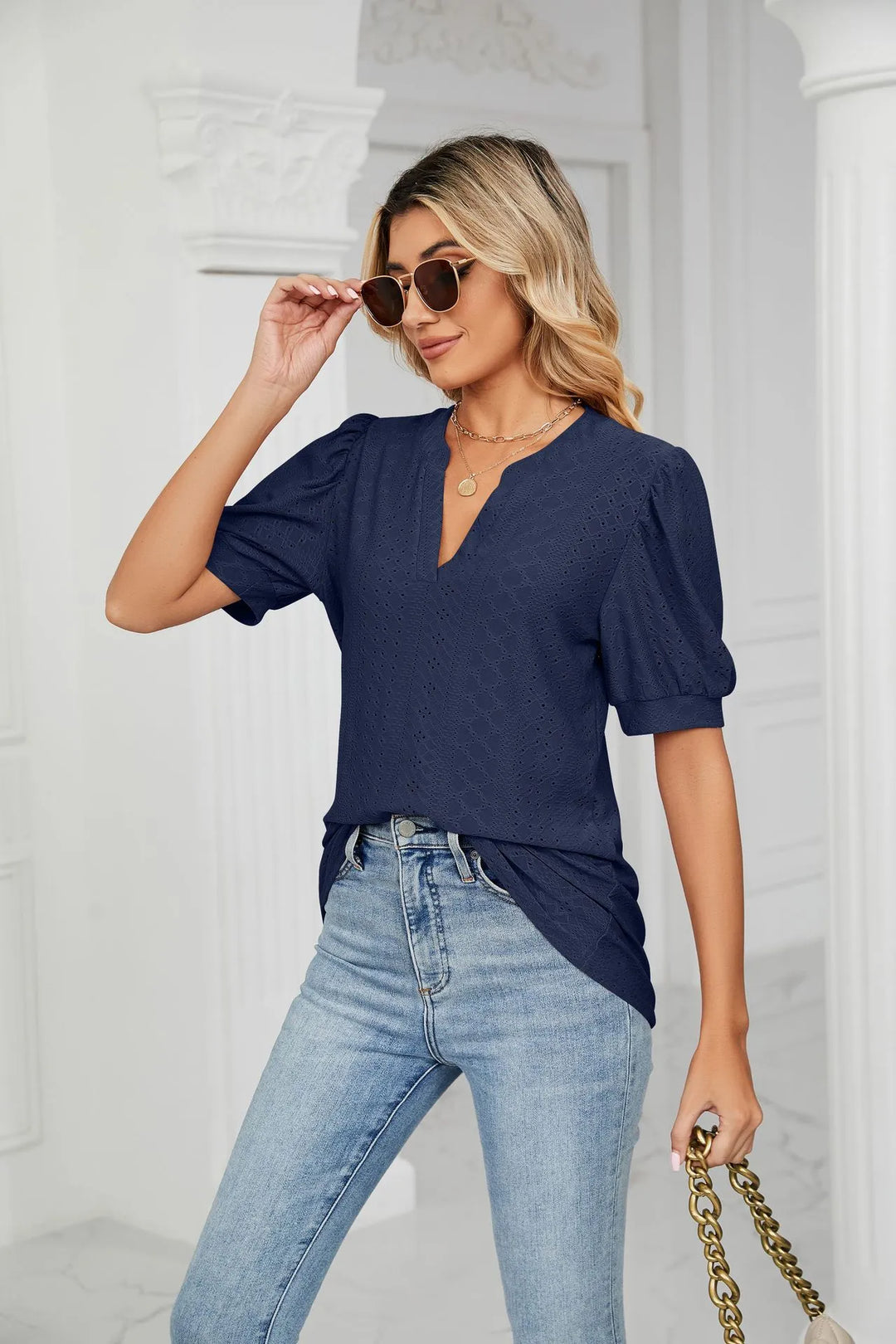 Womens Summer Tops V Neck Ruffle Sleeve Blouses Short Sleeve Casual Tops T-Shirts For Women