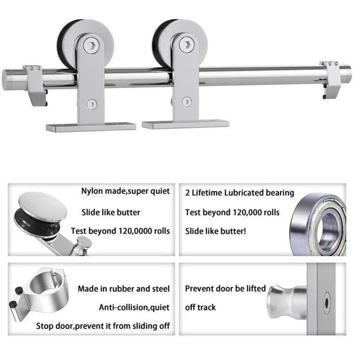 4-16 ft Sliding Barn Door for Single Door, Hardware, Stainless Steel, T Shape Hanger Kit, Smoothly and Silently