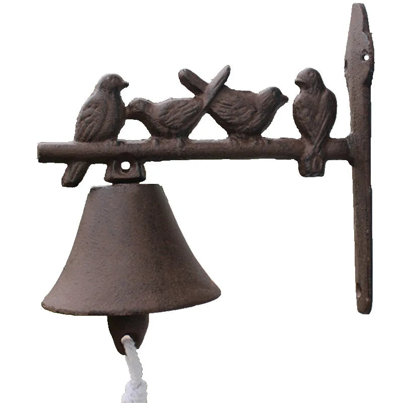 Four Birds  on Branch BellCast Iron Hand Cranking Wall Bell Rustic Retro Wall Mounted Welcome Door Bell Home Garden