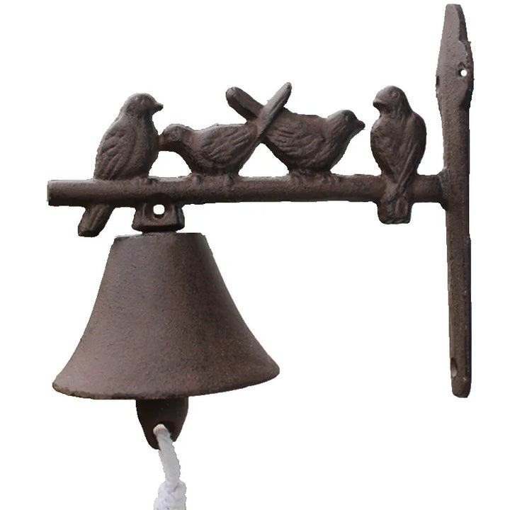 Four Birds  on Branch BellCast Iron Hand Cranking Wall Bell Rustic Retro Wall Mounted Welcome Door Bell Home Garden