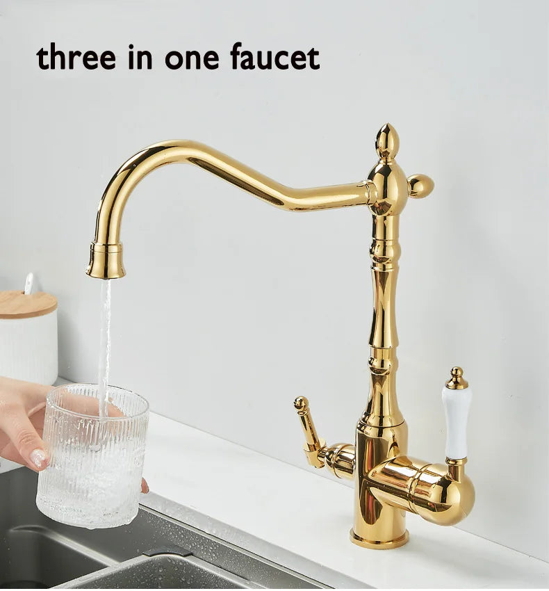3 in 1 Kitchen Filter Faucet Pure Water 360 Rotation Kitchen sink Crane Dual Handle Dual Water Functions Mode Filter Mixer Taps