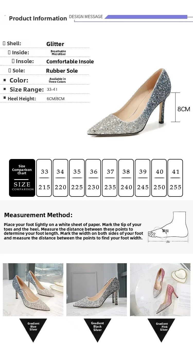 Stiletto Heel Crystal Pointed Toe High Heels Sexy Sle Faion Single oes adient Pattern Ultra Thin Heel Women's Footwear