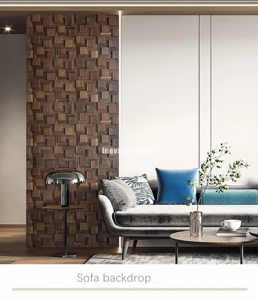 Black Walnut Wall Decoration Art Acoustic Diffuser Panel Solid Wood Mosaic Tile Sofa TV Mosaic Background Wall Stickers