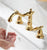 Basin Faucet Brass Gold Widespread Bathroom  Antique Sink  3 Hole Hot And Cold Water  Tap Pop Up