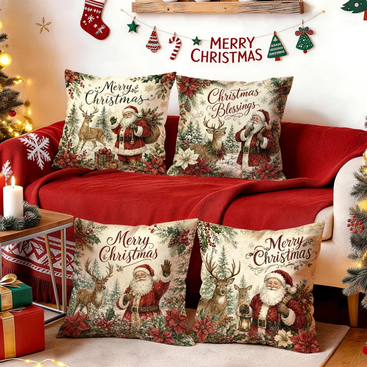 1/4pcs Vintage Watercolor Santa Claus Polyester Cushion