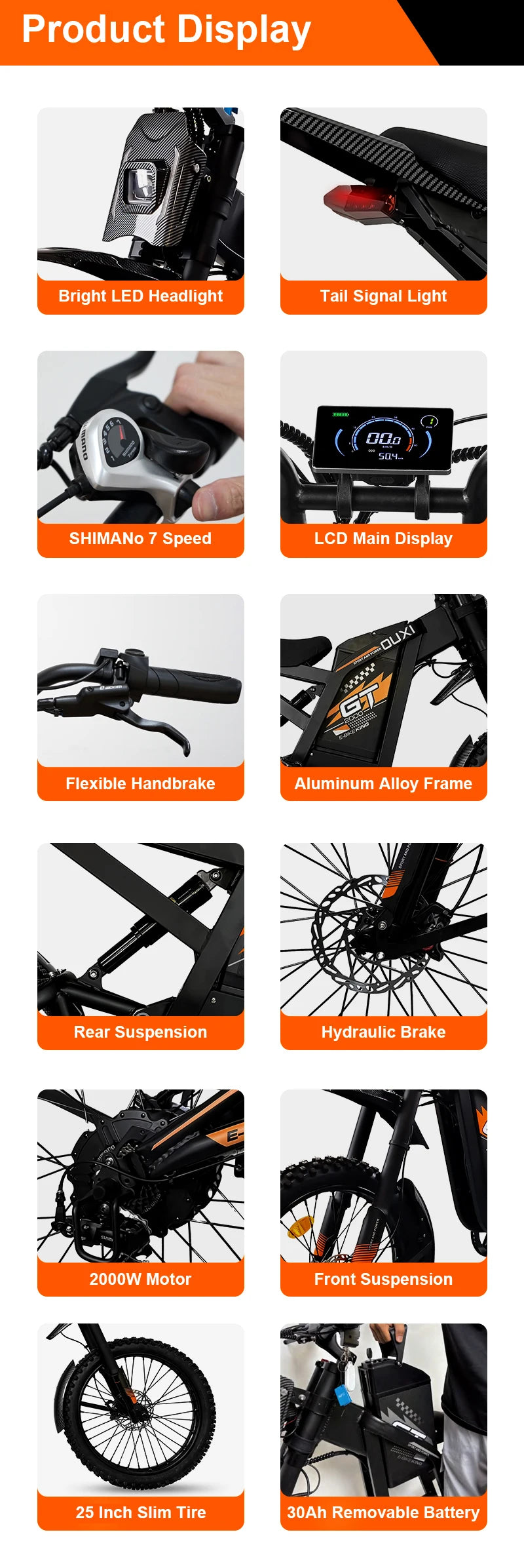 STLF  Factory Wholesale Cheap Price Electric Mountain Bike Steel Frame Lithium Battery Ebike Electric Dirt Bike GT2000 for A