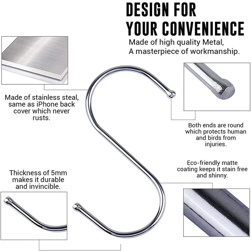 5/10Pcs Stainless Steel S-Shape Hook Multi-function Railing Hanger Clasp Holder Bedroom Kitchen Bathroom Hanging Storage Tools