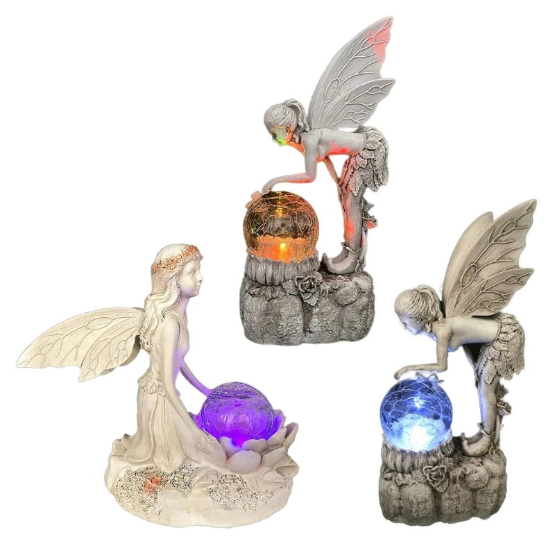Fairy Garden Solar Flashing LED  Resin Garden Statue Outdoor Decoration