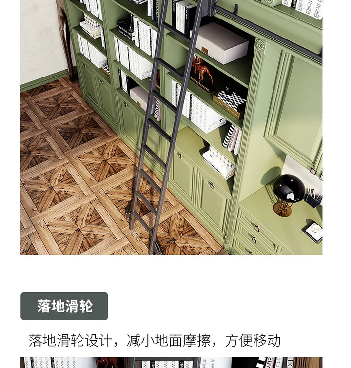 Bookshelf Mobile wrought iron Track ladder Bookshelf Library Home  Indoor attic one-word ladder