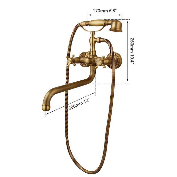 ZAPPO Antique Brass Bathtub Faucet Wall Mount With ABS Handshower Mixer Tap Bath Shower Tap