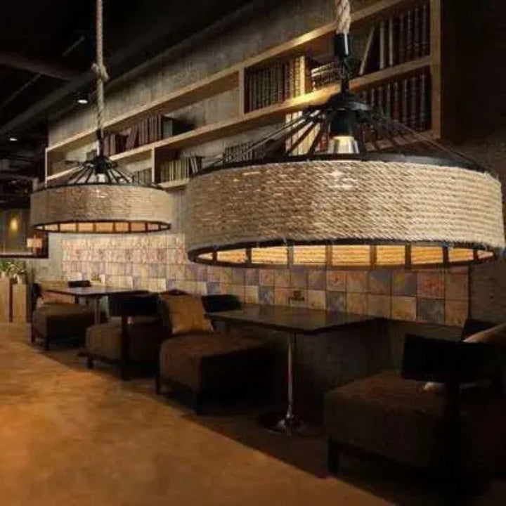 E27 Hemp Rope Woven Pendant Light Classic Vintage Countryside Villa Droplight Tea Room Bedroom Dining Room Retro Hanging Lamp