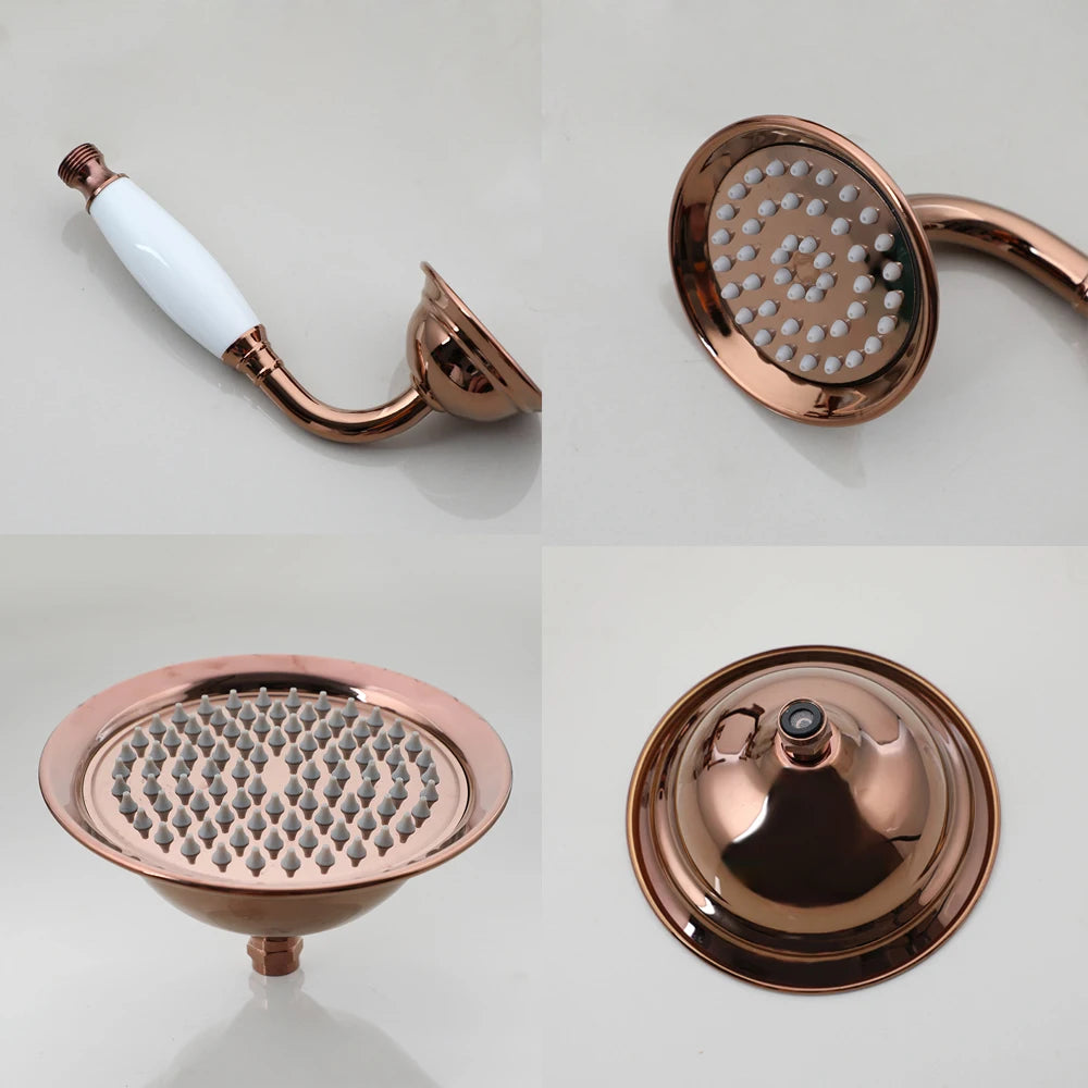 KEMAIDI Classic Bathroom Shower Set  Rose Gold Bath Shower Systerm W/ Big Rainfall Shower Head Swivel Bathtub Faucet Mixer Tap