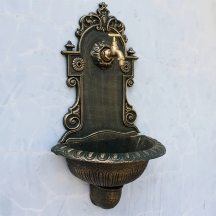 Antique Gold Cast Iron Wall Mounted Hand Sink Farm House Home Garden Decor Heavy Metal Wash Stand
