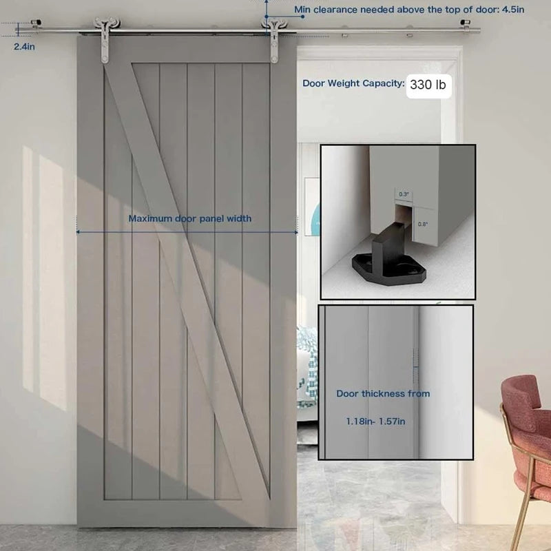 Sliding Door System Stainless Steel Sliding Barn Door Hardware Kit Rail System Industrial Track 4 Shape Rollers
