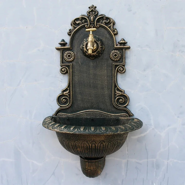 Antique Gold Cast Iron Wall Mounted Hand Sink Farm House Home Garden Decor Heavy Metal Wash Stand