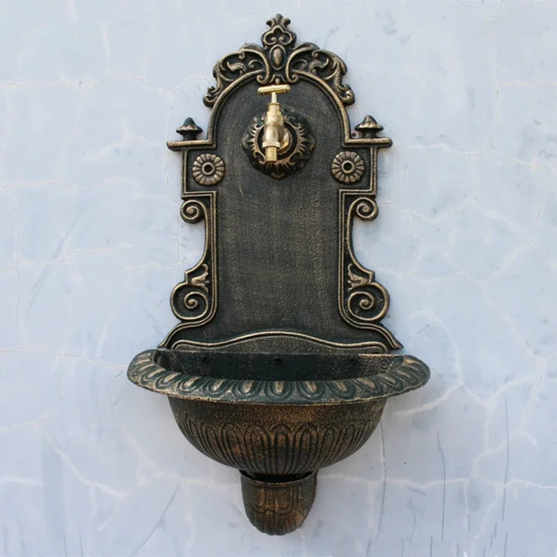 Antique Gold Cast Iron Wall Mounted Hand Sink Farm House Home Garden Decor Heavy Metal Wash Stand