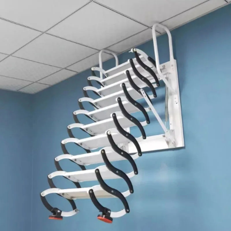Outdoor Wall-mounted Telescopic Step Ladder carbon steel Lift Ladders for Home Indoor Space-saving Attic Telescopic Staircase