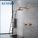 KEMAIDI Shower Faucet Sets 8 inch Antique Brass Round Rainfall Shower Head Wall Mounted Bathroom 2 Handles Shower Systerm
