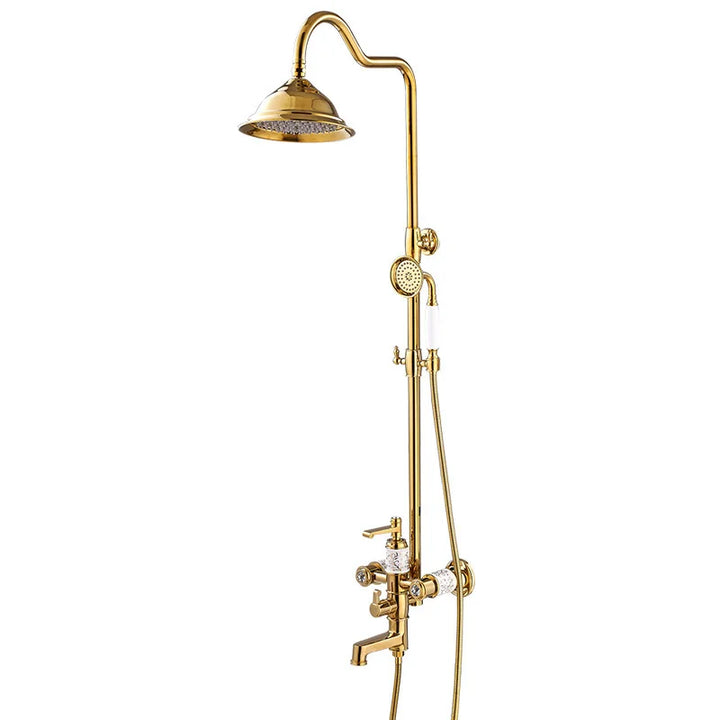 KEMAIDI Solid Brass Bathroom Shower Set Golen Plated Rainfall Shower Systerm Bath Shower Faucet Mixer 3 in 1 Wall Mounted Shower