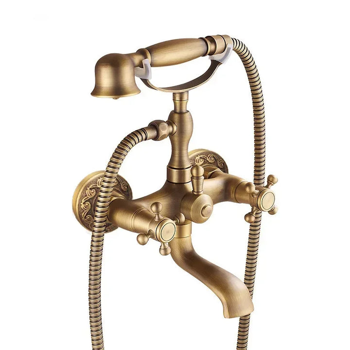 Antique Bathtub Shower Faucet Set Wall Mounted Black Bath Shower Faucet Bathroom Cold and Hot Bath and Shower Mixer Taps Brass