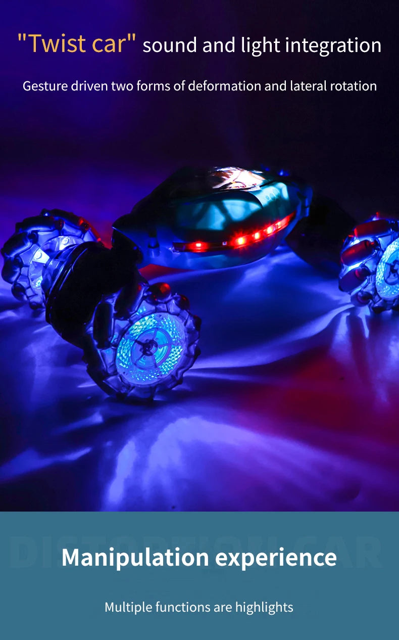 4WD stunt remote control car LED lights watch induction twist music 360° rotation off-road climbing children's toys Holiday gift