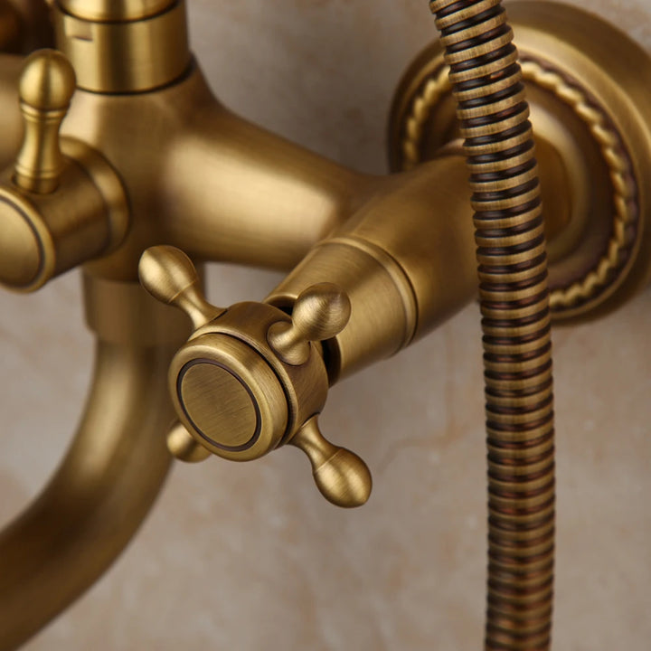 ZAPPO Antique Brass Bathtub Faucet Wall Mount With ABS Handshower Mixer Tap Bath Shower Tap