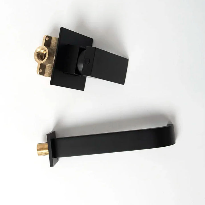 Matt Black & Chrome Brass Wall Mounted Basin Water Mixer Bathroom Quality Brass Single Handle Faucet Black Hot and Cold Tapware