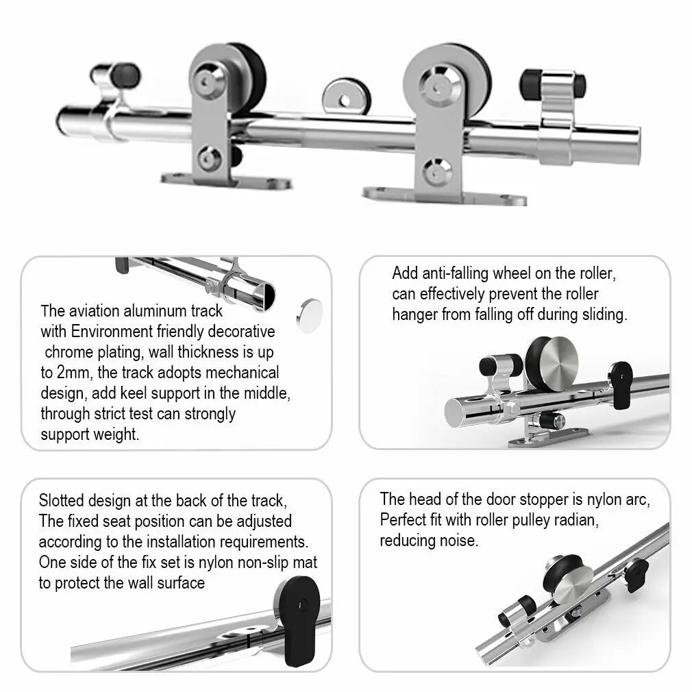 CCJH 4/5/5.5/6/6.6FT Silver Stainless Steel Sliding Barn Wood Door Hardware Kit  For Single Door ，Can be Customed