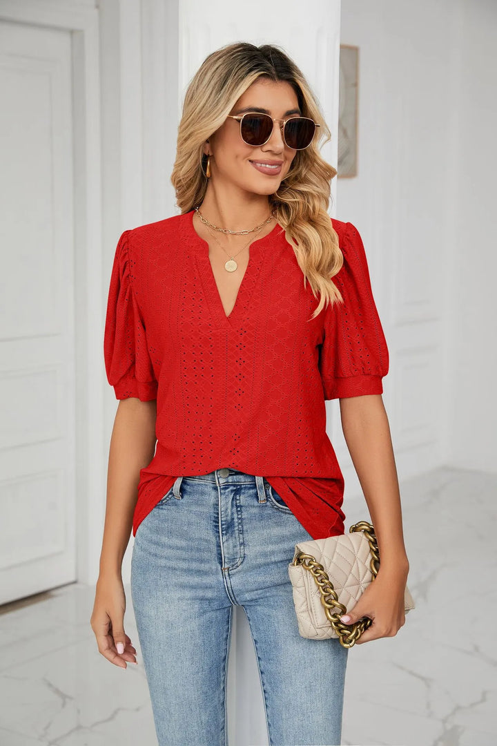 Womens Summer Tops V Neck Ruffle Sleeve Blouses Short Sleeve Casual Tops T-Shirts For Women
