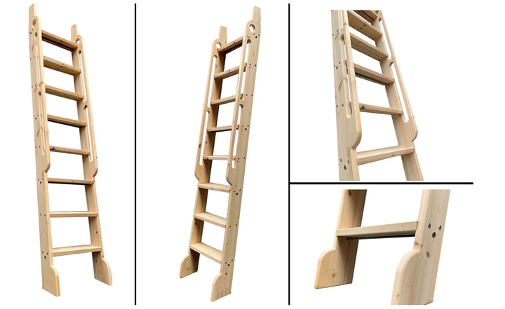 120" Unfinished Rolling Library Step Ladder, Pine Wood Ladder with Glab Handle,No Sliding Hardware,for Loft Stairs/Bookshelf