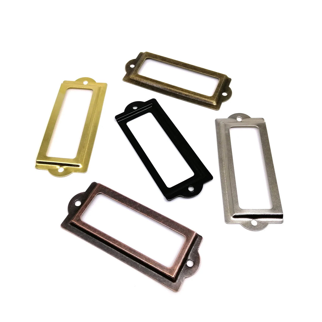 6pcs 30x83mm Metal Iron Label Pull Frame Handle File Name Card Holder For Jewelry Chest Furniture Cabinet Drawer Wood Box Case