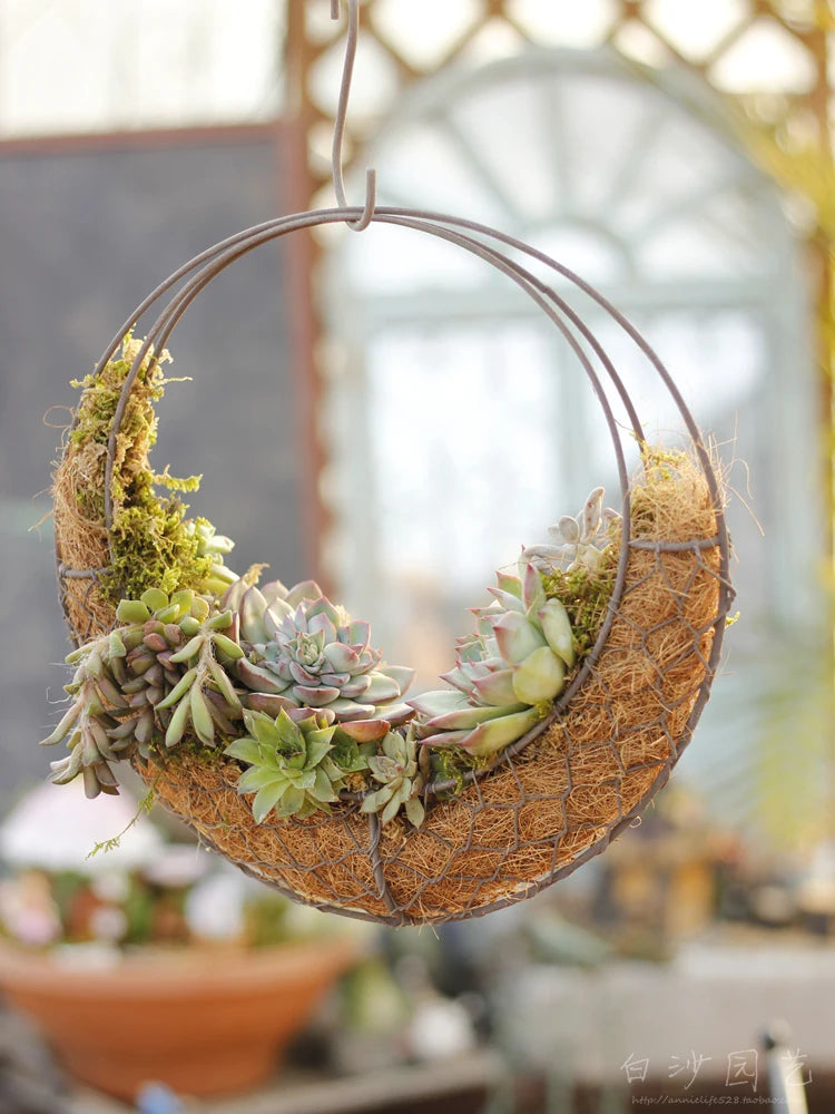 Metal Hanging Basins Crescent-Shaped Metal Hanging Baskets Wire Mesh Wreath Hangers Succulent Hanging Plant Hangers