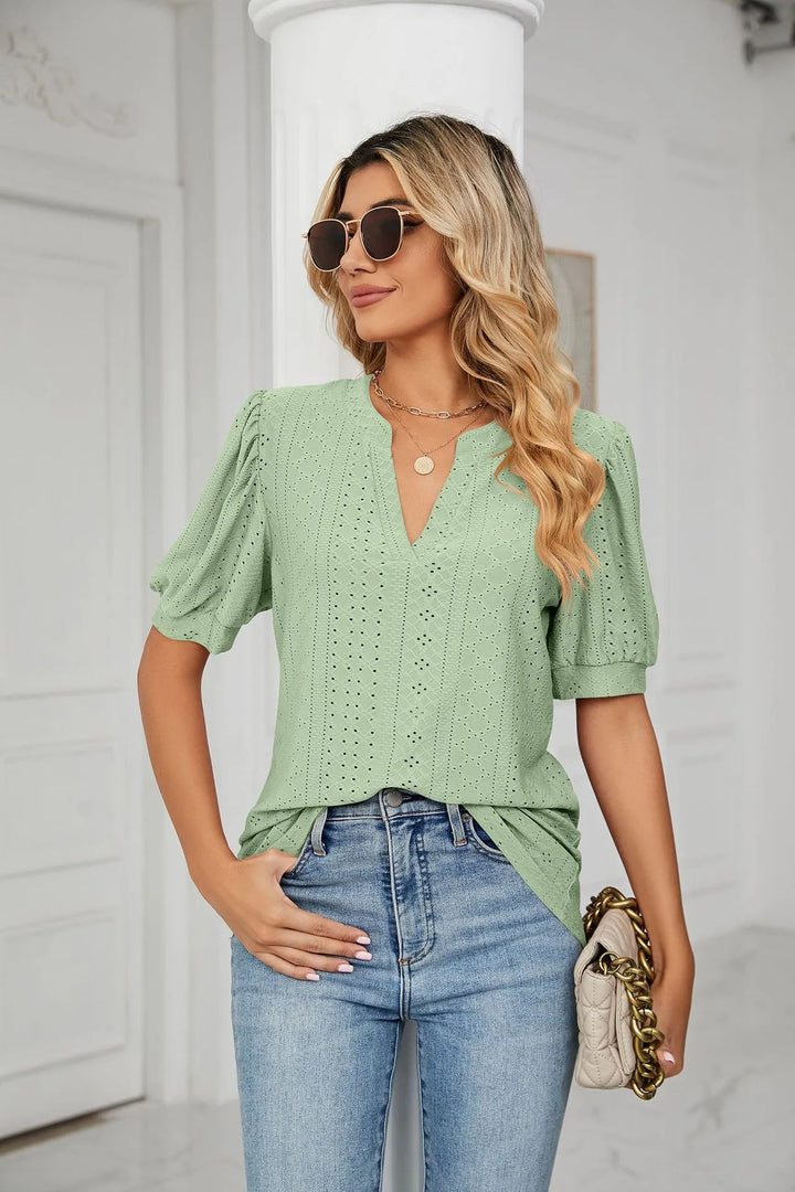 Womens Summer Tops V Neck Ruffle Sleeve Blouses Short Sleeve Casual Tops T-Shirts For Women