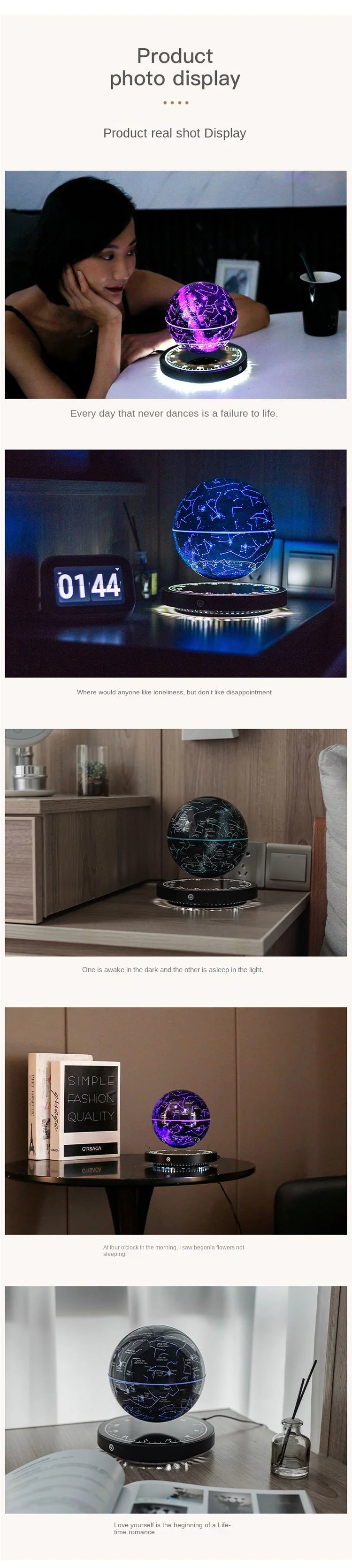 Levitating Lamp Magnetic Levitation Globe LED Earth Floating Lamp Rotating Globe Zodiac Bedside Light