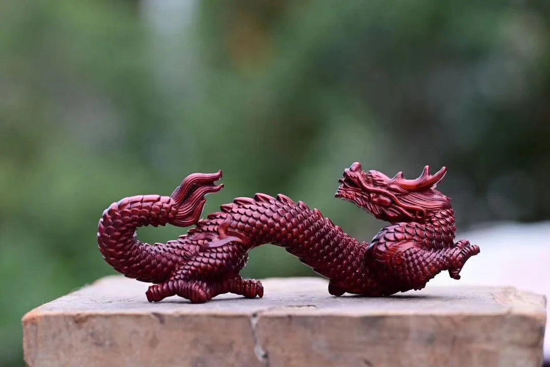 Natural Wood Shenlong  Statue  Chinese Auspicious Beast，Solid wood Carving