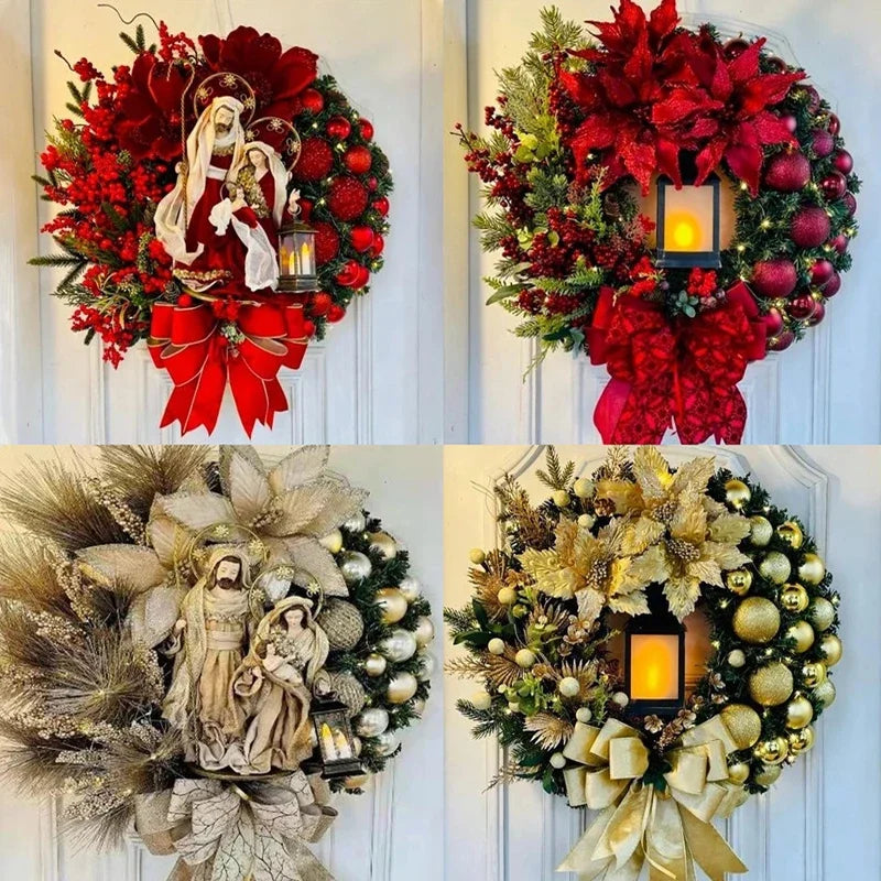 Christmas Wreath for Front Door Red Gold Window Wall Door Decorations 2024 Christmas Garland Ornament Guirnalda Navidad