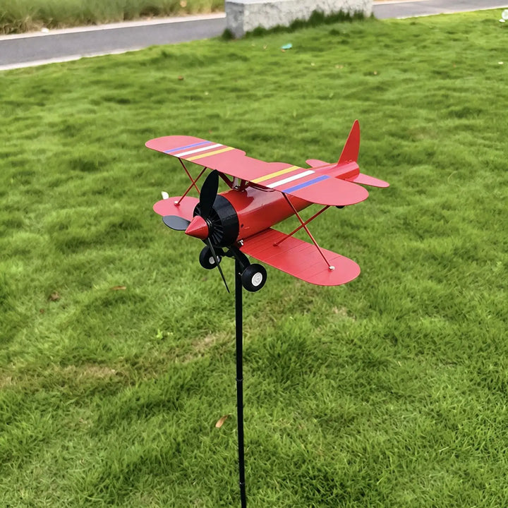 Airplane Weathervane Metal Windmill Wind Measuring Tool Airplane Wind Spinner for Lawn Courtyard Outdoor Patio Deck Backyard