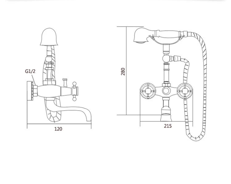 Antique Luxury Bathroom Shower Faucet Copper Black Bathtub Faucet Shower Set Wall Mounted 2 Handles Shower