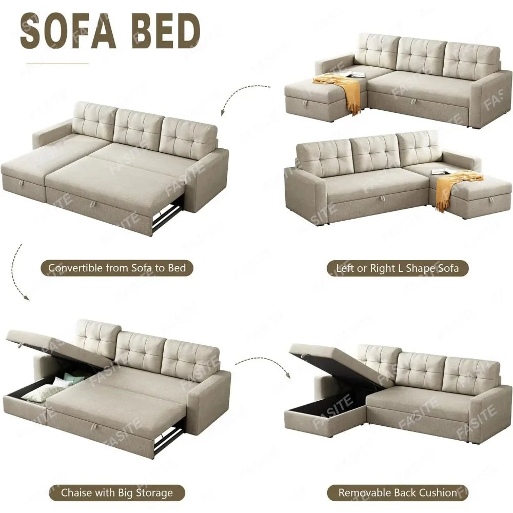 High Quality Living Room Sofa, Convertible Sofa Bed With 3 Cushions And Breathable Fabric Suitable For Apartments