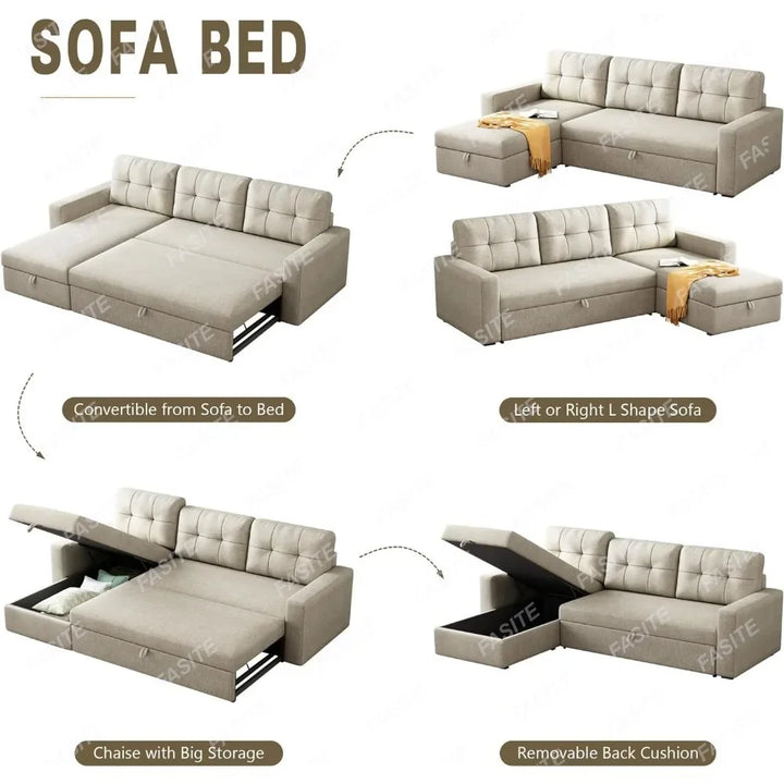 High Quality Living Room Sofa, Convertible Sofa Bed With 3 Cushions And Breathable Fabric Suitable For Apartments