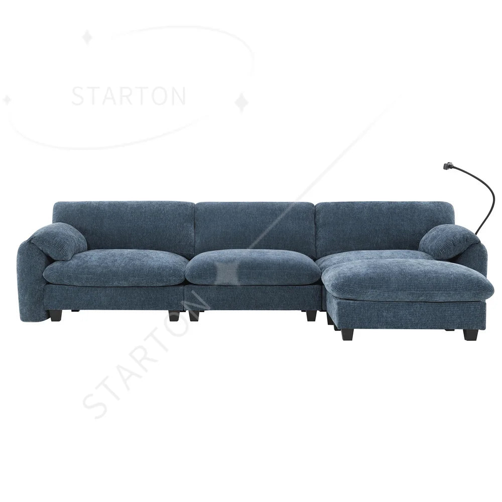 Sectional Sofa Couch with Ottoman Wholesale L-Shape with Extra-Wide Seat Cushion USB Type-C Charger Phone Holder Modular