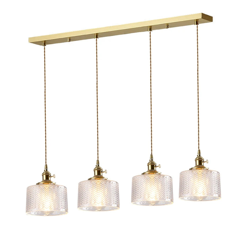 Suspension Green Stripe Glass Chandelier E27 Restaurant Pendant Light For Dining Room Kitchen Cafe Bedside Hanging Lamp Fixtures