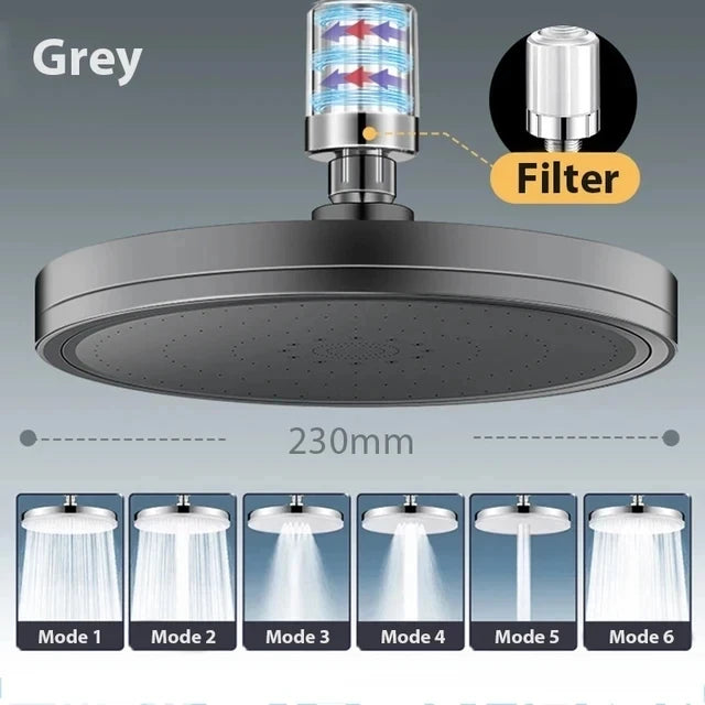 New 6 Modes Big Panel Large Flow Supercharge Rainfall Shower Head High Pressure Top Rain Shower