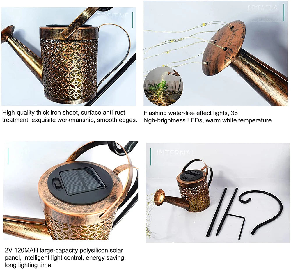 Solar Watering Can Light Hanging Kettle Lantern Light Waterproof Garden Decor