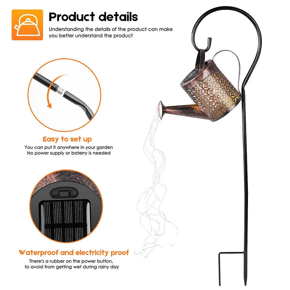 Solar Watering Can Light Hanging Kettle Lantern Light Waterproof Garden Decor