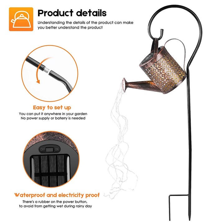 Solar Watering Can Light Hanging Kettle Lantern Light Waterproof Garden Decor